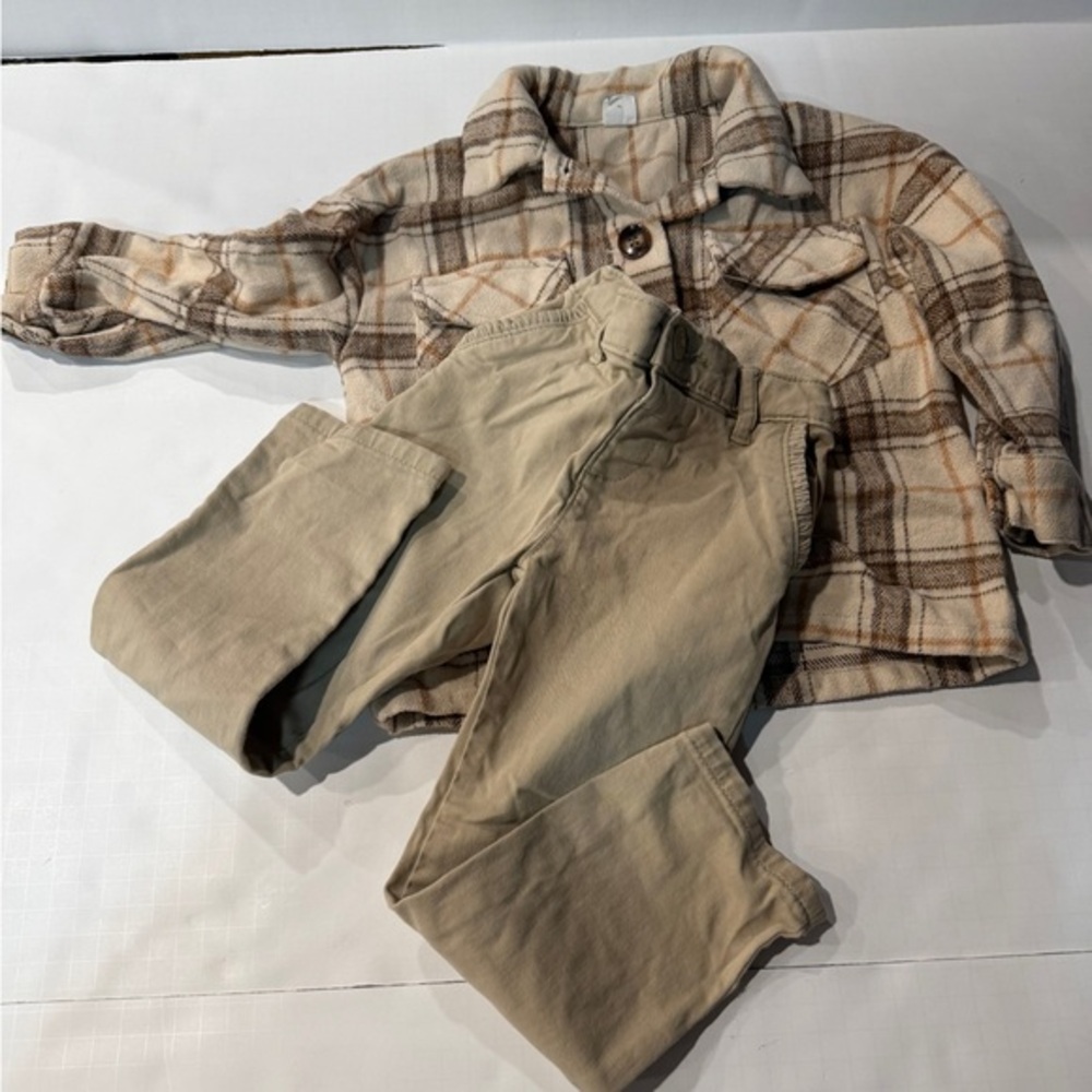 The Children's Place Plaid Jacket and Khaki Pants Set